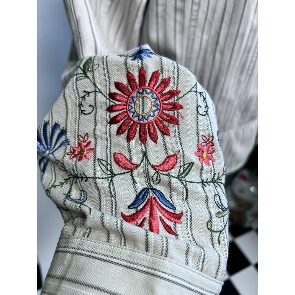 Y2K Boho Jacket Floral Embroidery XL Pinstriped Full Zip Whimsy Hippie Artsy - Picture 8 of 14